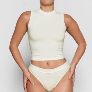 SKIMS - COTTON JERSEY MOCK NECK TANK - BONE